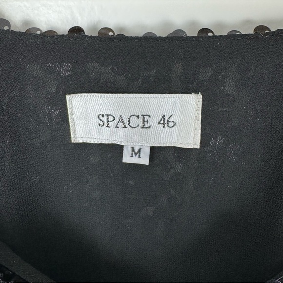 Space 46 Womens Sequin Tank Top Medium Black Evening Trapeze Racerback Sparkly - Picture 7 of 11